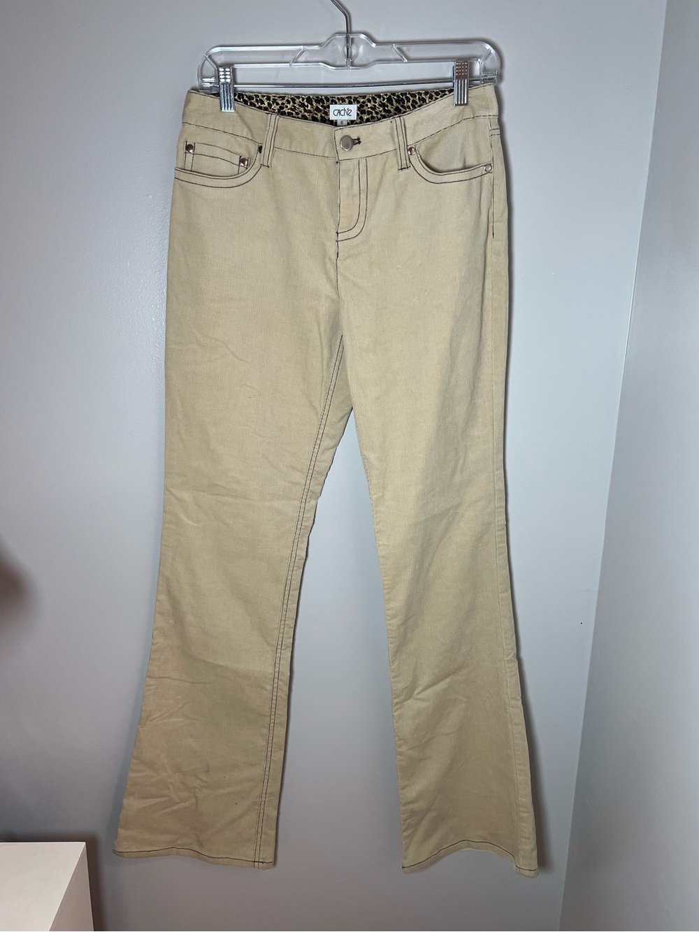 Vtg Y2k Cache NEW Low Rise Tan Corduroy Flare Leg Boot Cut Pants Cheetah Size 6